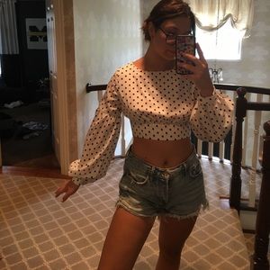 Revolve black and white polka dot blouse